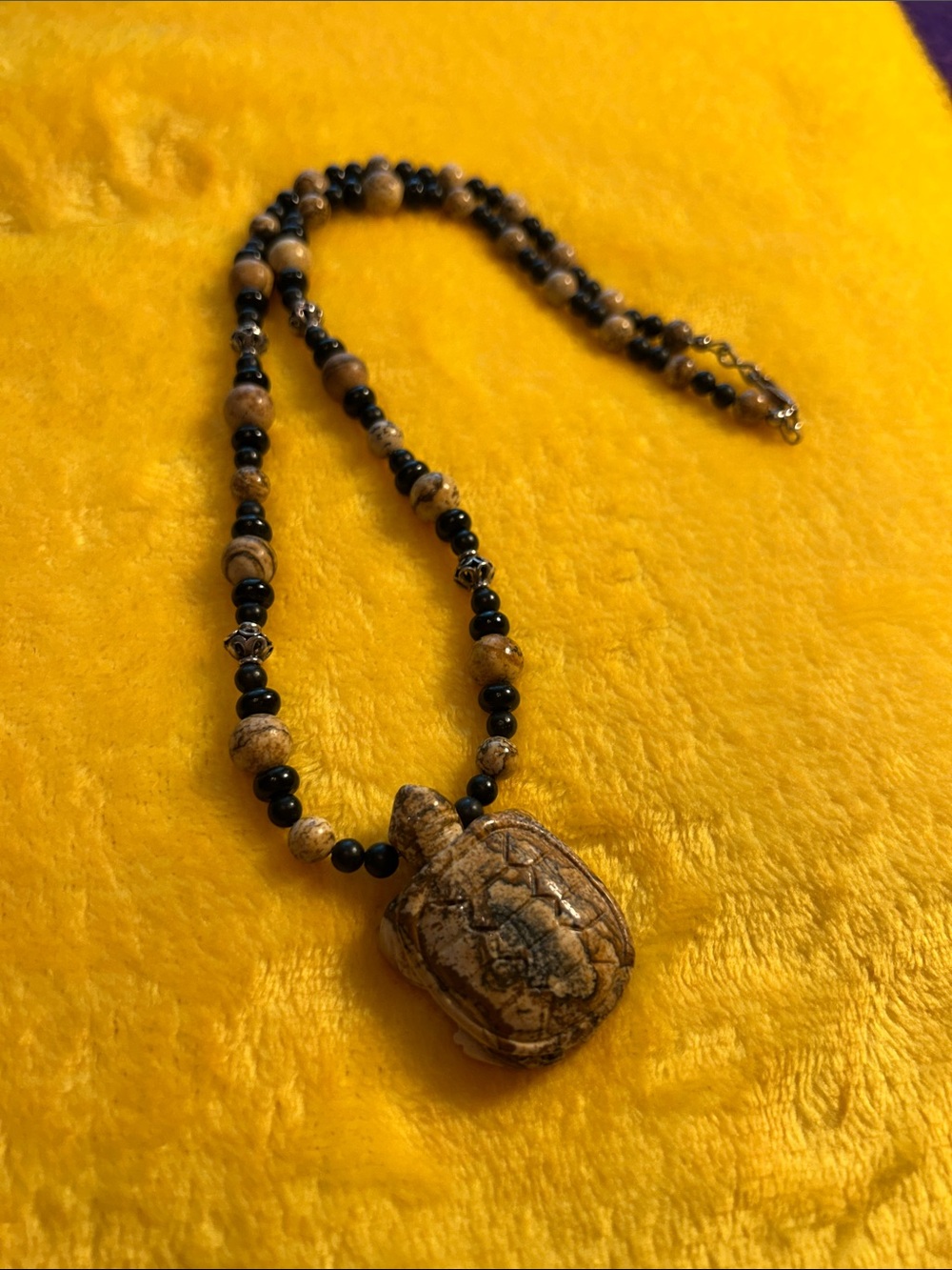 Carved Jasper Stone Turtle Pendant Necklace